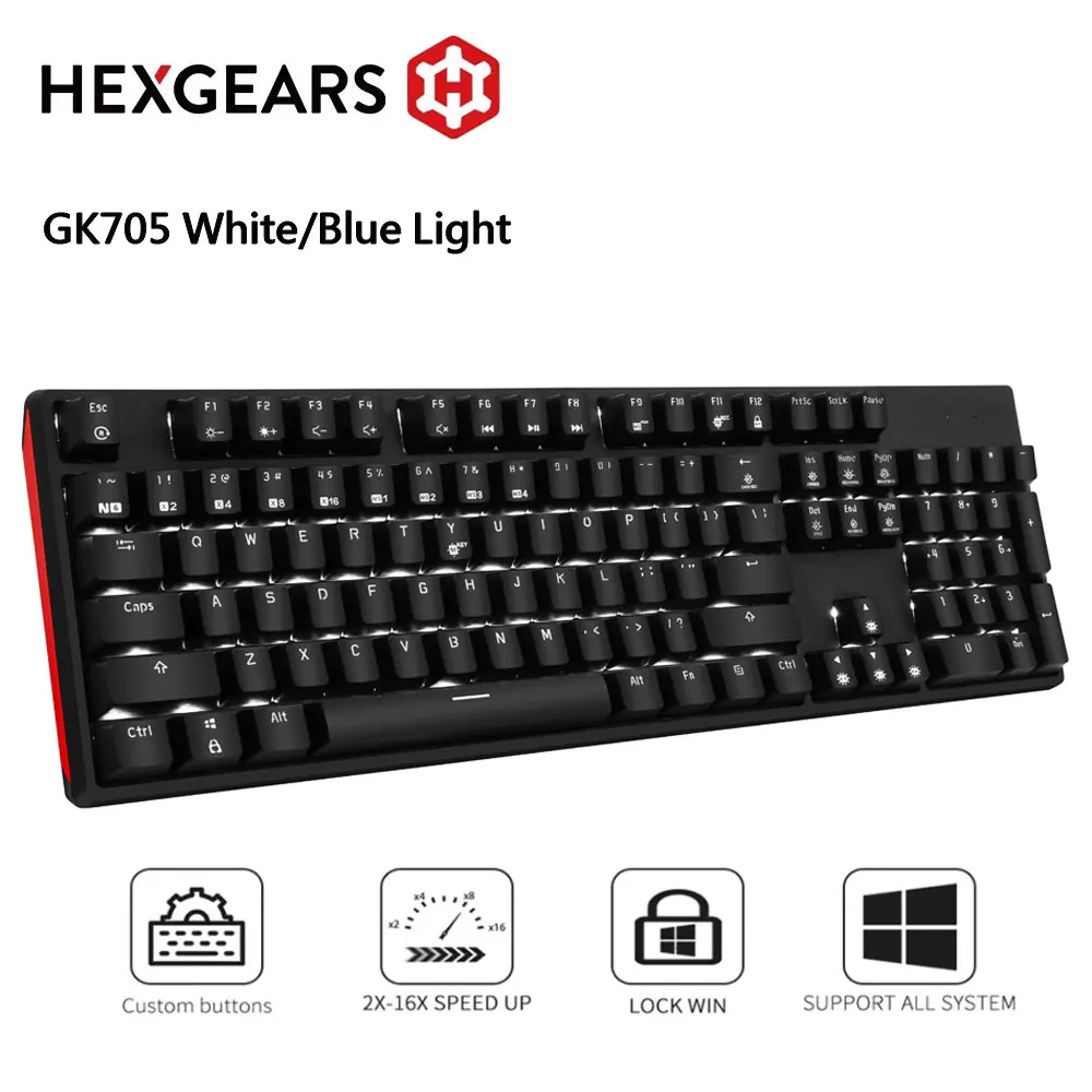 

HEXGEARS GK705 Mechanical Keyboard Wired Connect PC 104 Keys Waterproof Kailh BOX Switch Attack Shark Keyboard RU/EN keycaps