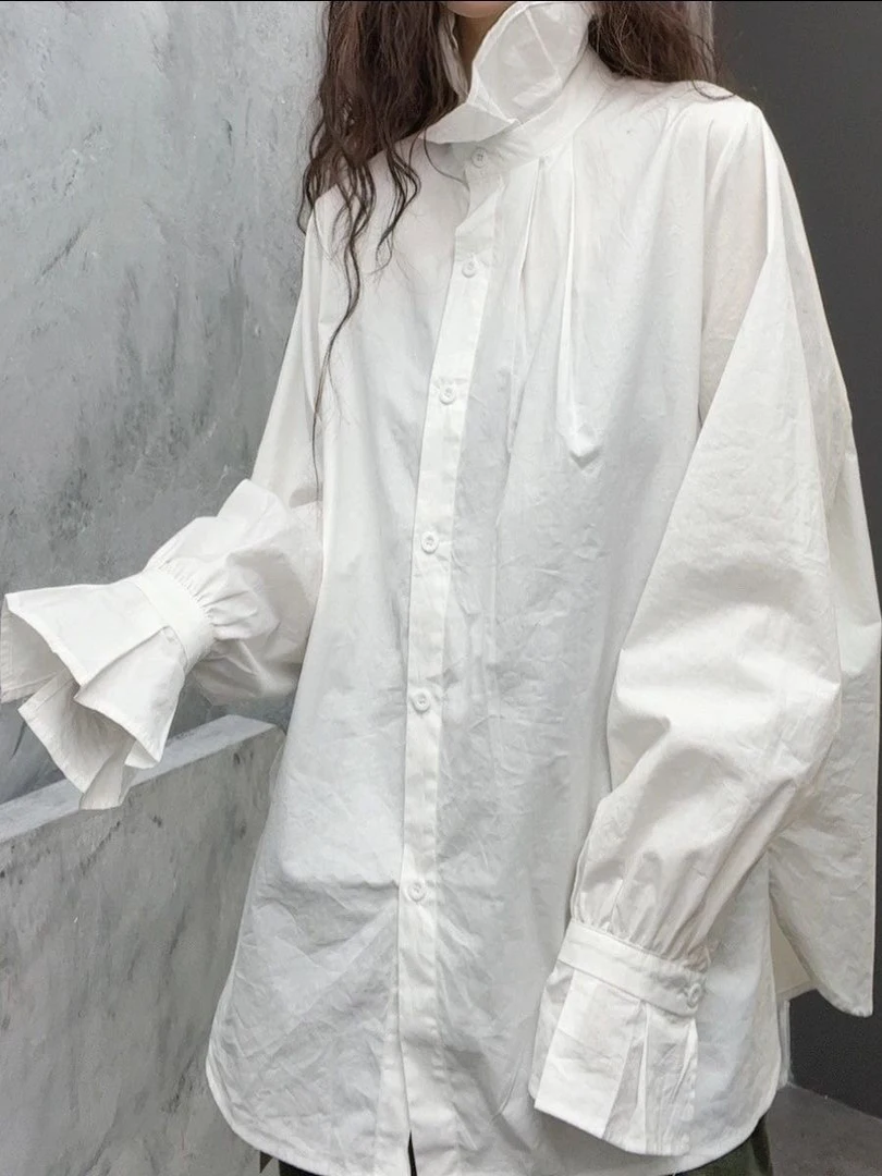 

Ele Casual Long Sve irt Женская свободная модная весенняя верхняя одежда с воротником на пуговицах и открытым разрезом из полиэстера