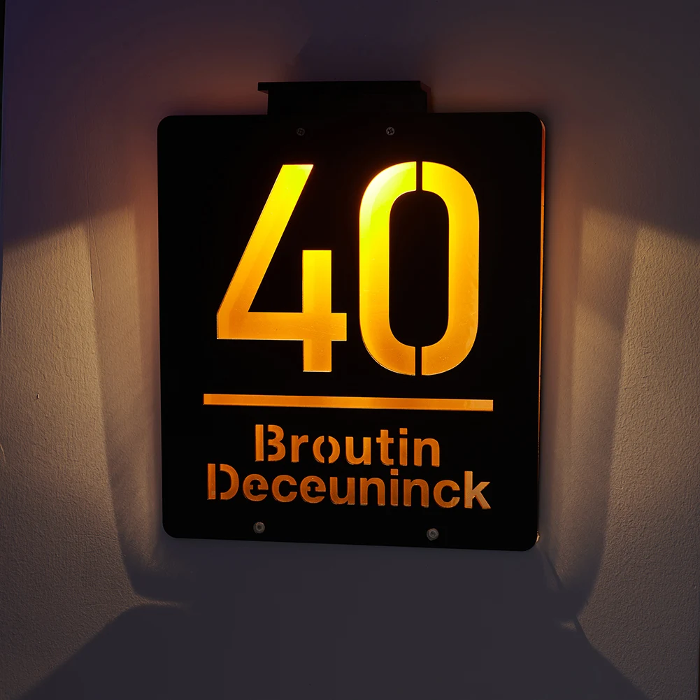 Personalized House Number Sign LED Light Illuminated Laser Cut Acrylic Plate Exterior Address Family Name Number Solar HouseSign