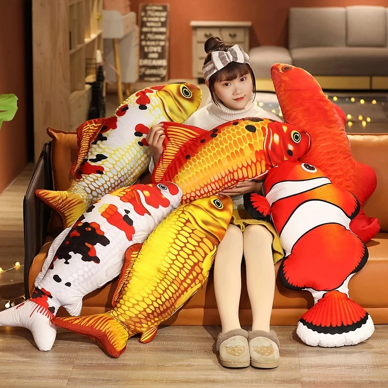 

80/100cm Fluffly Lifelike Carp Koi Clownfish Plush Toys Stuffed Cute Animals Pillow Fish Soft Doll For Girls Kids Birthday Gifts