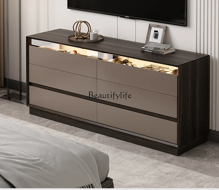 

*Italian minimalist high solid wood six-bucket storage cabinet against the wall storage cabinet