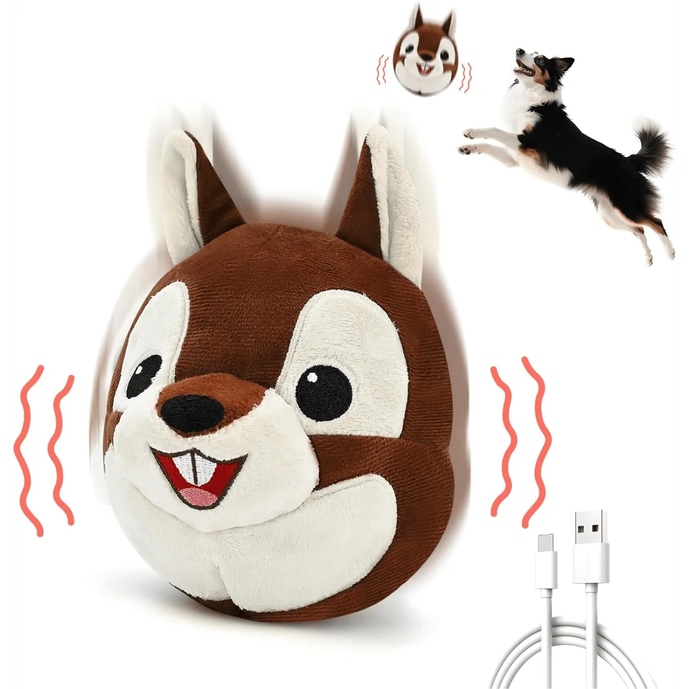 

Dog Toys Auto Bounce, Move Vibrate With Sound, Talking Squirrel Puppy Toy For Small Medium Large Dogs, Rechargeable Durable Toy