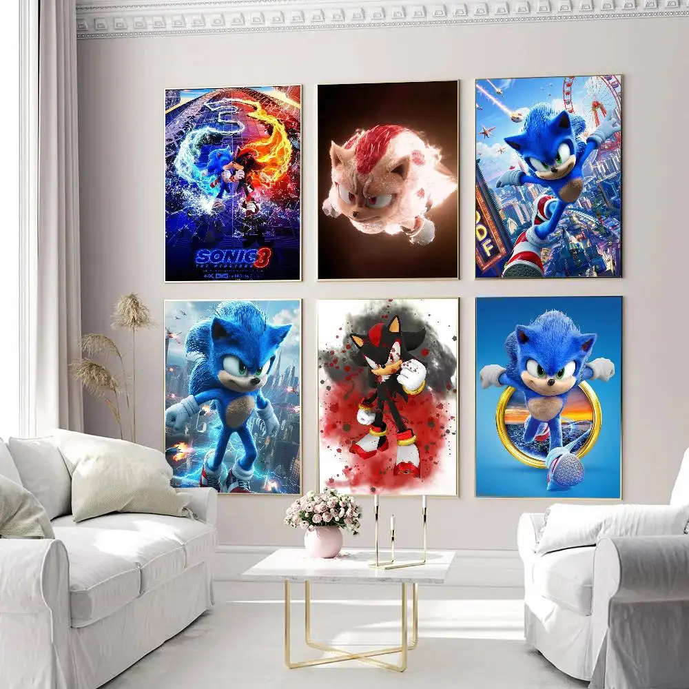 Póster de personajes de dibujos animados de S-Sonic de acuarela, arte autoadhesivo, pegatina de papel impermeable, decoración de pared de habitación, cafetería, Bar