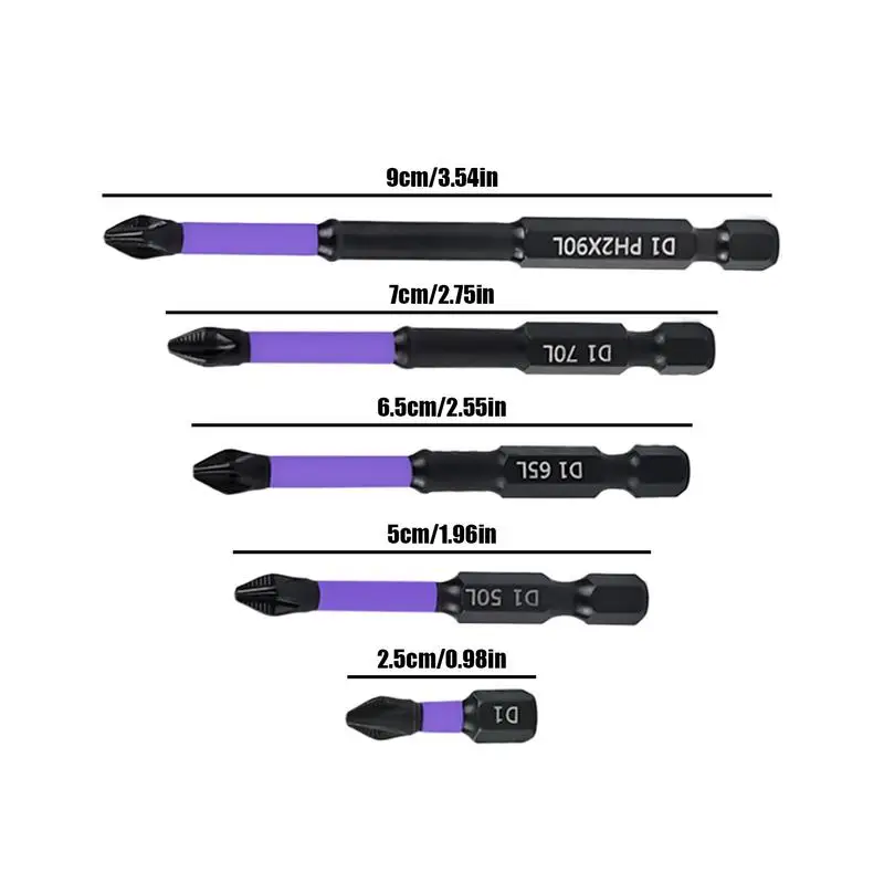 Magnetic Bit Set 5 Pieces Drill Screwdriver Bit Set Long Phillips Screw Driver Electrical Power Tool Accessories For Wrench