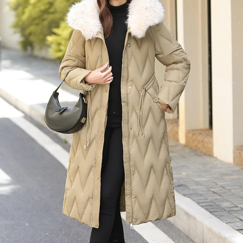 

2025 Winter New Long Waist Hooded Big Fur Collar Fashionable Versatile Cotton-padded Coat