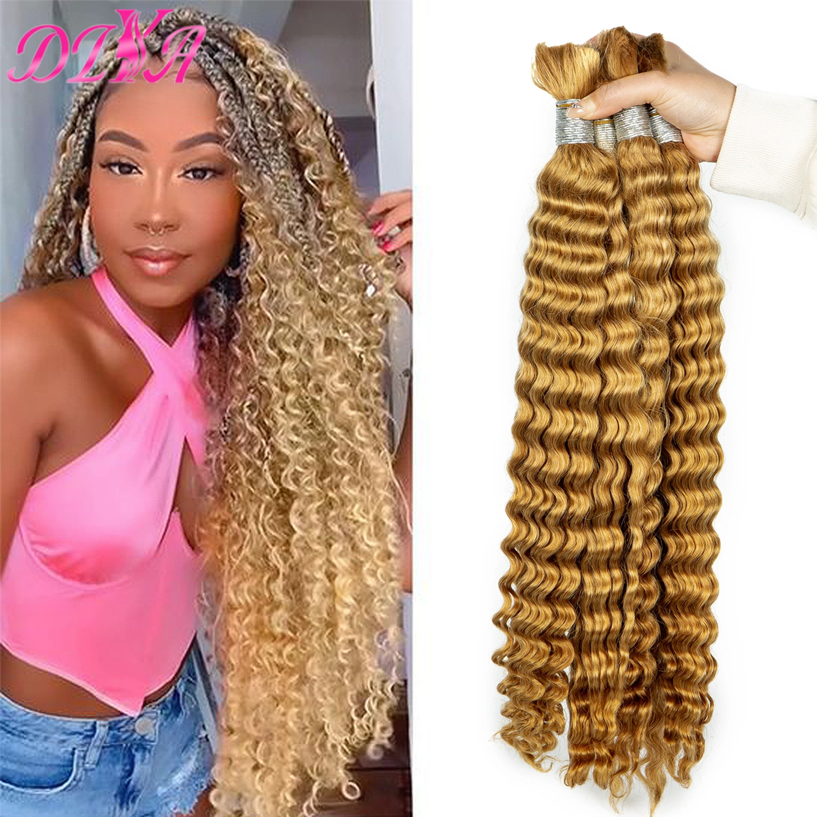 20 26 28 Inches Honey Blonde Human Hair Bundles for Braiding Deep Wave Virgin Hair Extension Braids No weft Hair Bulk Extensions