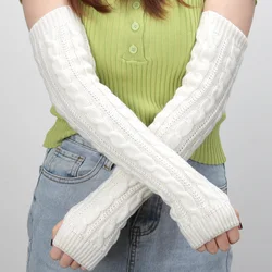 Women Knit Long Fingerless Gloves Fashion Arm Wrist Sleeve Hand Warmer Girls Casual Half Black Over Elbow Punk Gothic Mittens