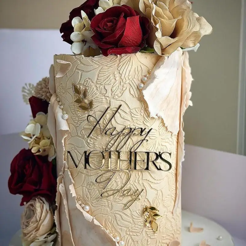 Gold Acrylic Mothers Day Birthday Cake Topper Sides Dessert Decoration MOM Party Cake Topper for Mother's Day Baking Supplies