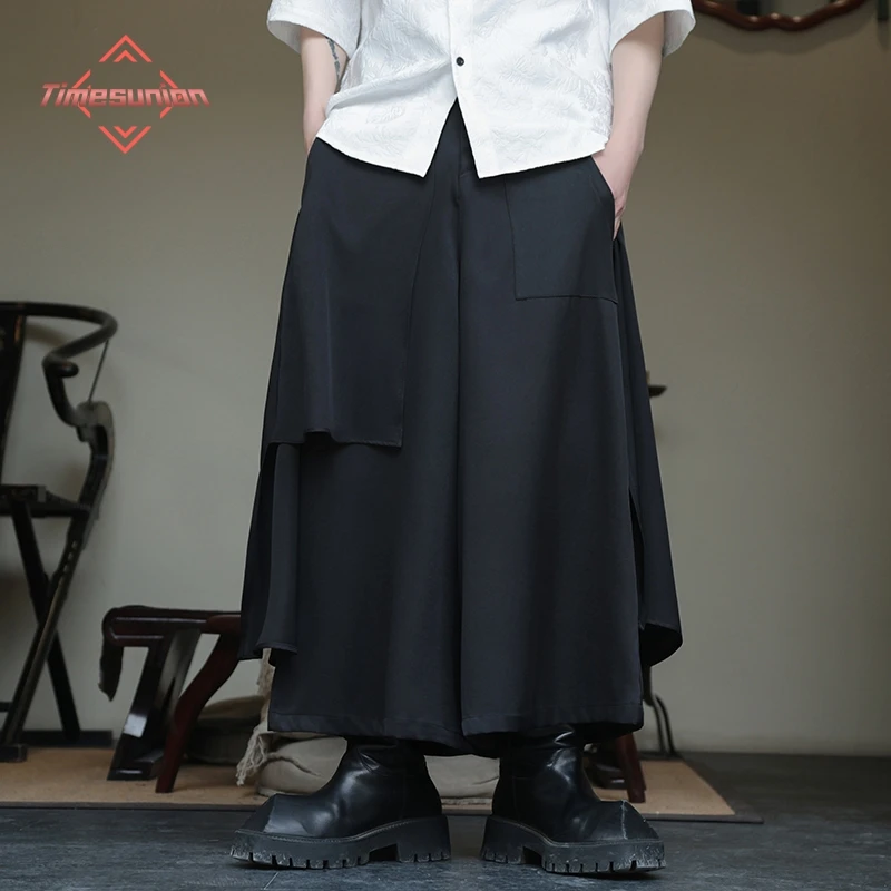 

Japanese Gothic Irregular High-Waist Pleated Skirt Pants for Man Black Harajuku Punk Cargo Skirt Summer Vintage Clothing