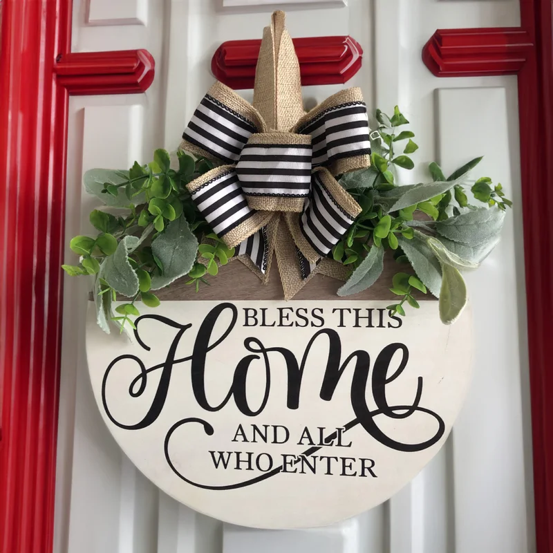 

Wreath with Welcome Sign Wreath Spring Summer Wreath Door Rustic Flower Welcome Wreath Sign Wall Hanging Decor Room Wood Door