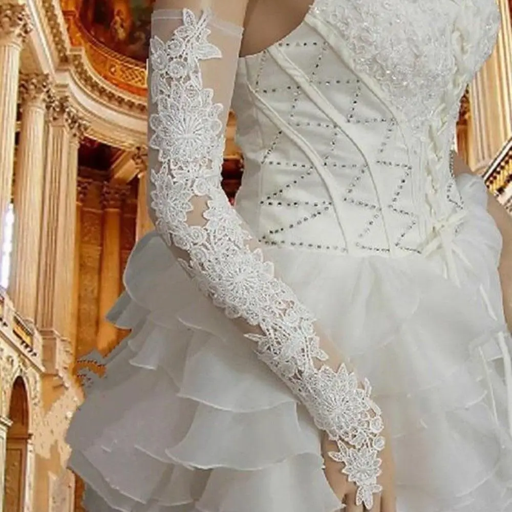 Creative Fingerless Bridal Gloves Flower Embroidered Women Cosplay Gloves Lace Lengthened Long Mittens Stage Performance