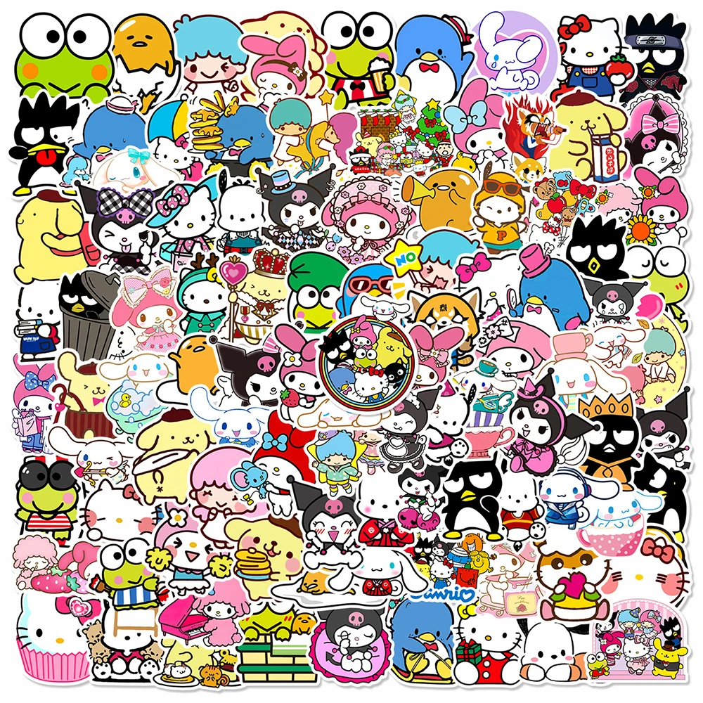 

10/30/50/100pcs Mixed Cartoon Sanrio Stickers Cute Anime Kuromi Melody Hello Kitty Sticker Phone Laptop Diary Decal for Kids Toy