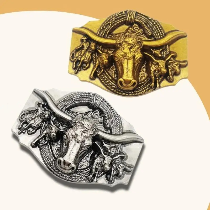 39BD الرجال حزام الخصر مشبك محفورة البقرة رئيس حزام مشبك معدني حزام الخصر ملحق الملحقات الغربية الحزام الغربي