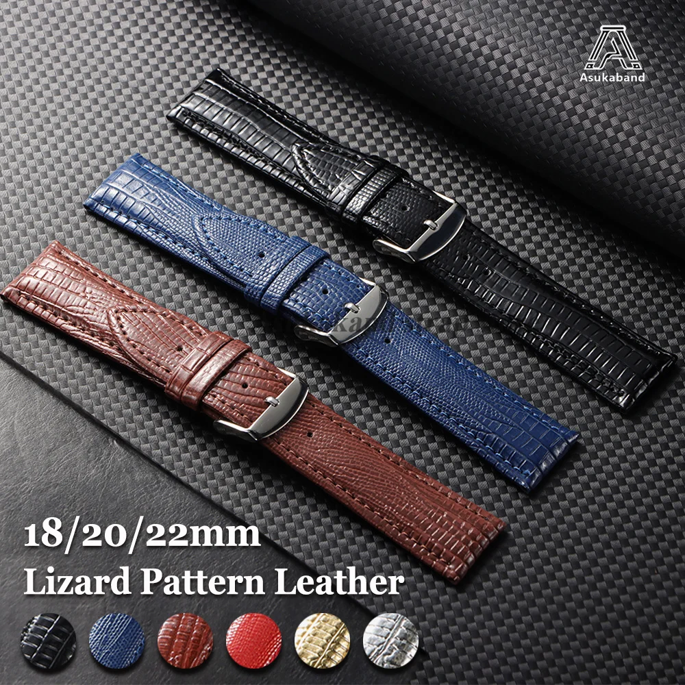 Lizard Pattern Leather WatchStrap Universal 18mm 20mm 22mm for Huawei Watchband Universal Men Women Business for Seiko Wristbelt