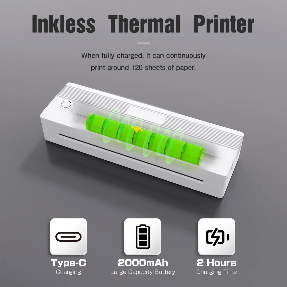NEWYES 8 بوصة بدون حبر صغير A4 طابعة محمولة طابعة حرارية متنقلة لاسلكية طابعة صغيرة A4 بدون حبر