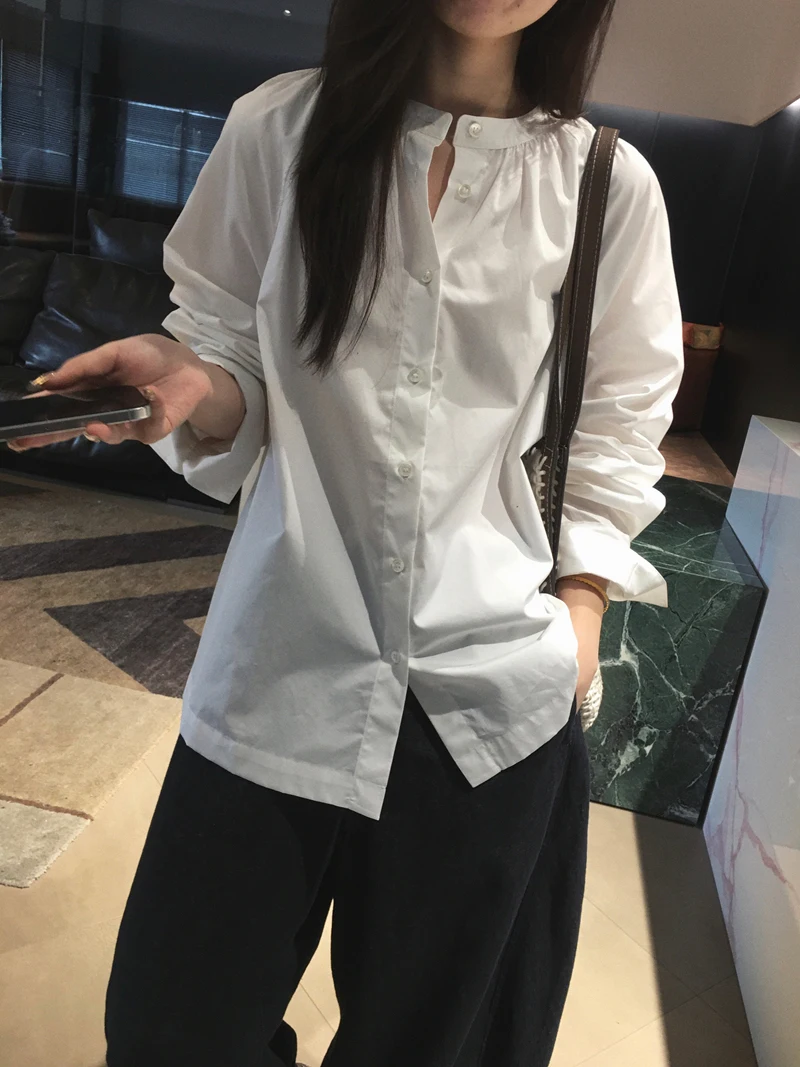 

Cuijia High Densi Cotton irt Stand Collar Pleated oulder A-Line ape Women's Casual Sle Long Sve Breathable Skin-...