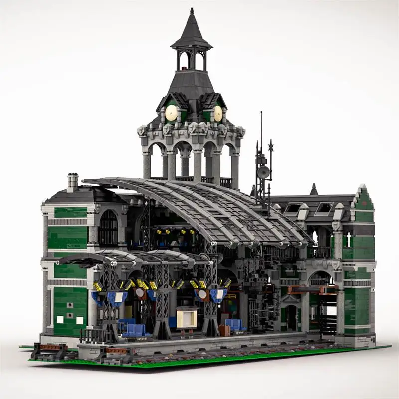 Estação de trem MOC Blocos Cidade Rua Scen Modular DIY Modelo Construção Aldult Presente das Crianças 12597pcs Massa Tijolo Brinquedo