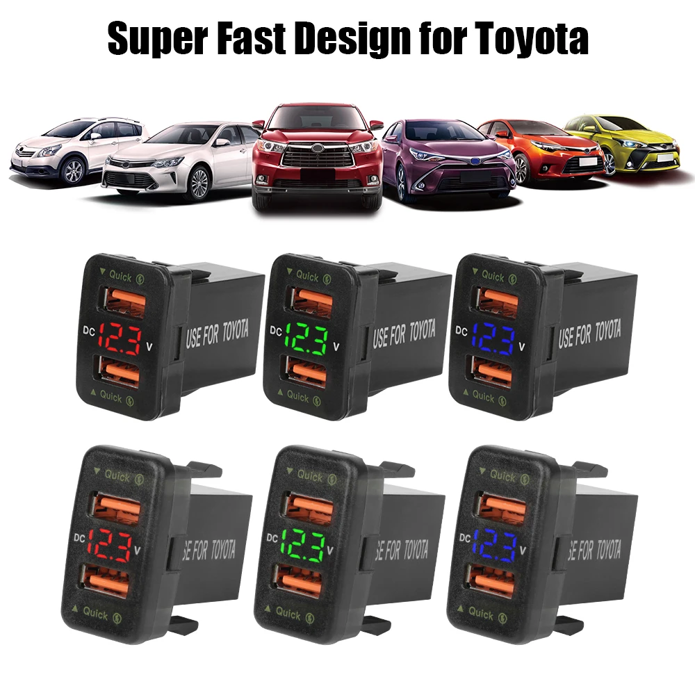 12-24V Voltmeter LED Car Accessories QC Car Socket Charger Power Adapter For Toyota Quick Charge For Mobile Phone Dual USB