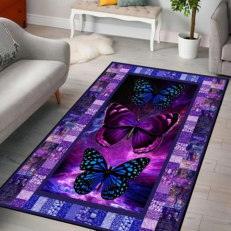 1pc Deep Purple Butterfly/Area Rugs/Wood Grain Stone Butterfly/Indoor Printed Non-Slip Carpet/Suitable for Kitchen Living Room