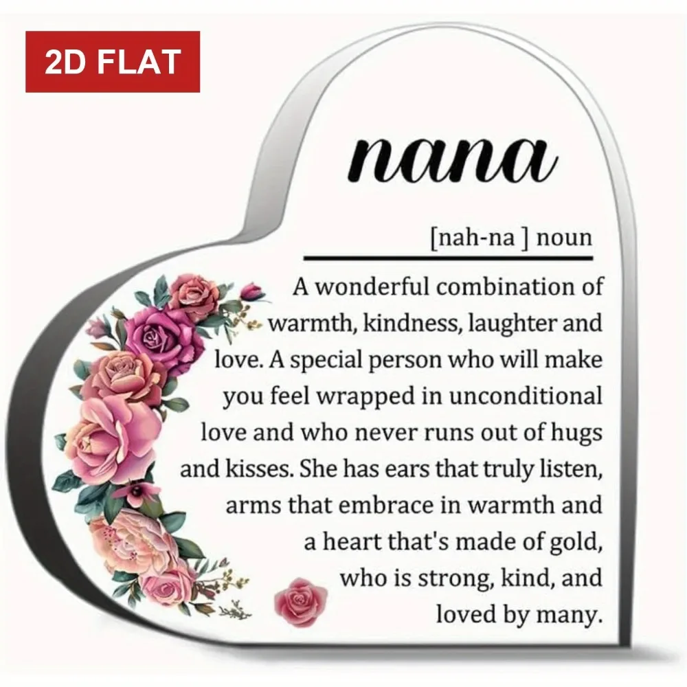 CIFBUY Metal Wall Art 2D Flat Heart Shaped Acrylic Ornament  Best Grandma Birthday Christmas Gift for Mom Wife Parents Home Sign