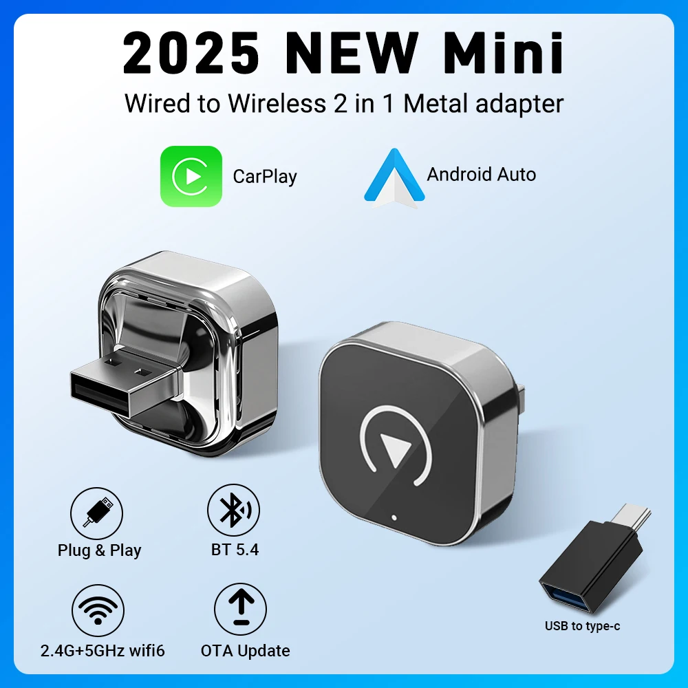 2026 2in1 Wireless CarPlay &amp; Android Auto Dongle, Fast Auto-Connect, Compact Plug&amp;Play for iPhone/Android, USB/USB-C, No Delay