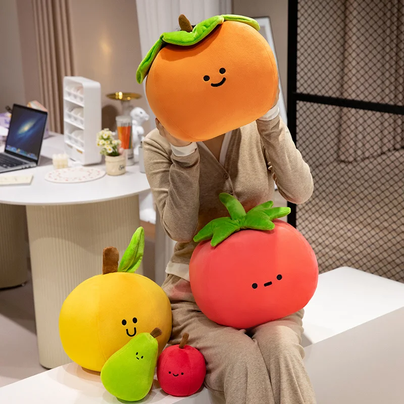 Simulação Fruit Plush Brinquedos infantis, travesseiro macio recheado, boneca criativa realista, tomate pera, laranja, caqui, kawaii, presente de decoração