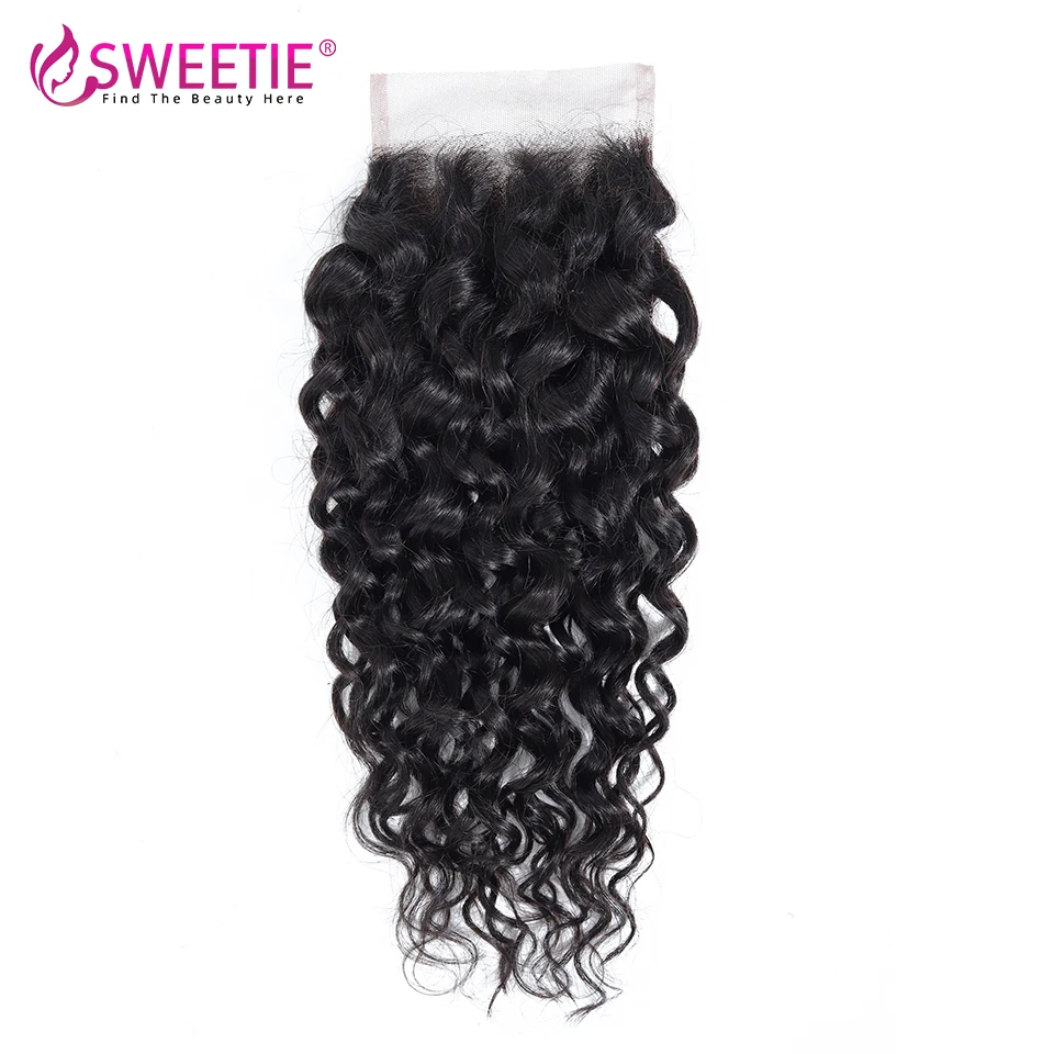 4x4 Water Wave Lace Closure 100% Human Hair Water Wave Closure With Baby Hair Brazilian Remy Human Hair Curly Wave Lace Closure