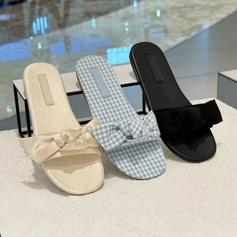 

2026 New Fashionable Versatile Bowknot Flat Sandals for Women, Sweet and Elegant