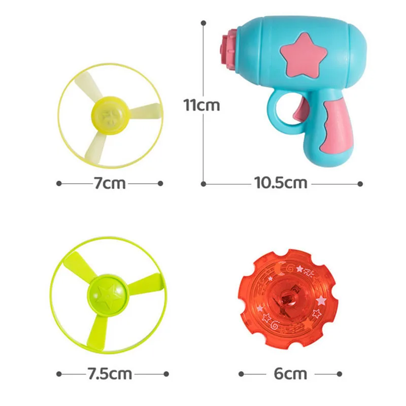 어린이 쏘서 발사기 권총 야외 스피닝 탑 장난감, 플라잉 디스크 대나무 잠자리 방출, 야광 자이로스코프 건