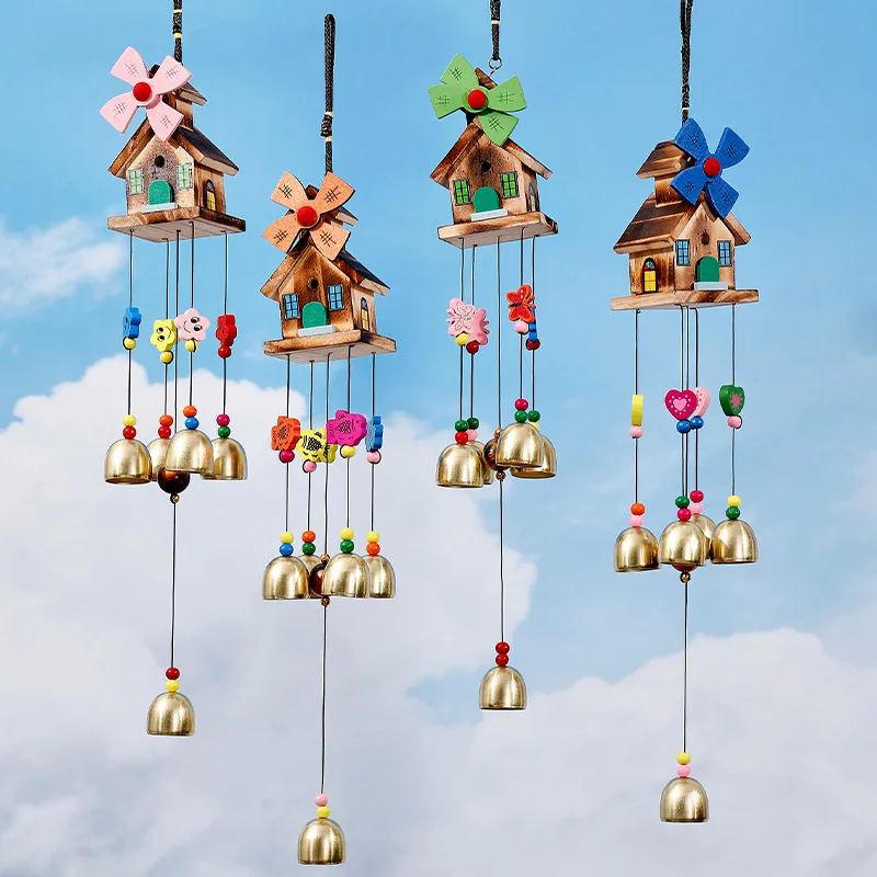 Colorful Cartoon House Spinning Windmill Wind Chime Hanging Decor for Home Kids Gift Wind Chimes Room Decor Aesthetic