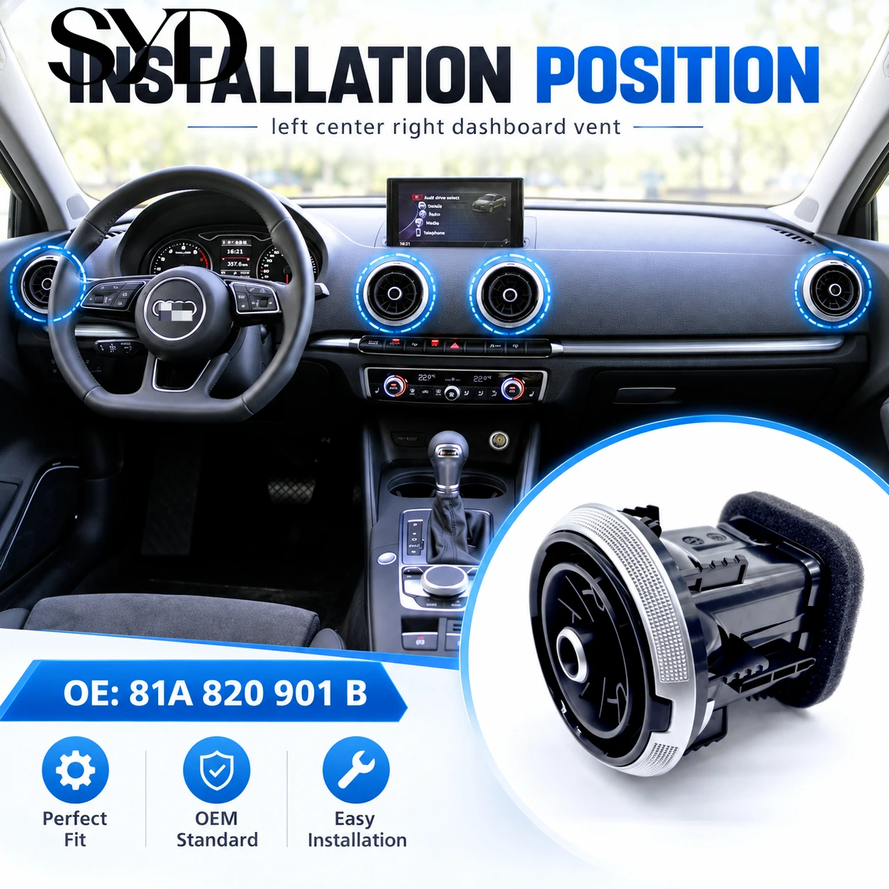 Dashboard AC Air Vent Outlet Assembly Adjustable Louver Shutter OE 81A820901B Instrument Panel Air Outlet For Audi A3 RS3 8V