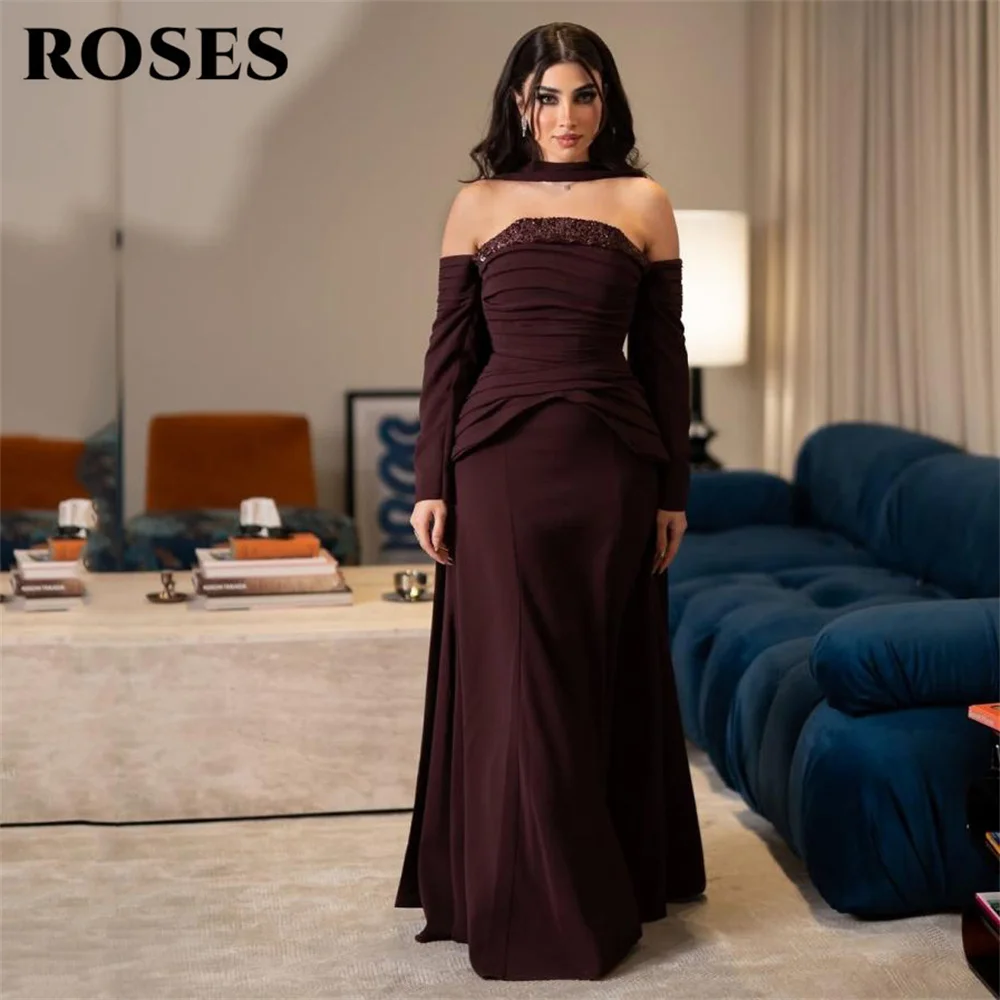 

ROSES Grape Elegant Party Dresses Off Shoulder Mermaid Night Dress with Sequin Beading Celebrity Dress for Woman Customized