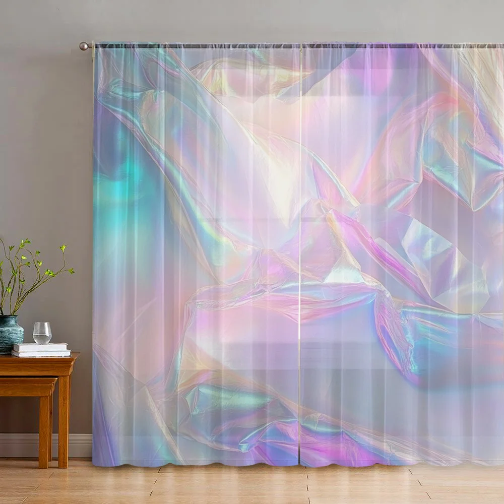 Iridescent Holographic Rainbow Curtains Sheer Abstract Gradient Panels Window Treatment for Living Room Bedroom Home Decor