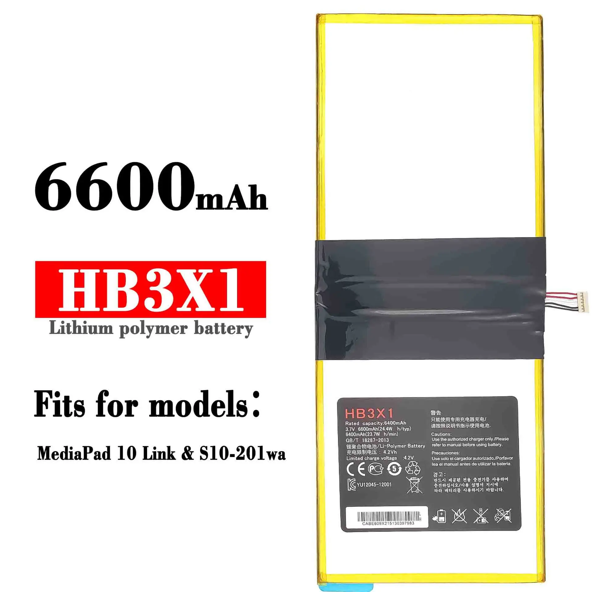 High Quality 6600mAh Battery For Huawei Tablet S10-231U S W Built-in Power Supply S10-201wa U HB3X1 Electric Board Battery