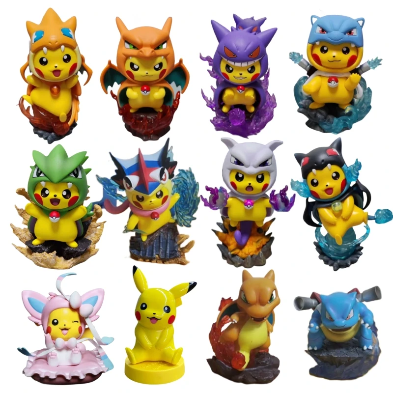 17 Styles 13CM Pikachu Drag Mewtwo Mew Charizard Blastoise Three-dimensional Model Anime Character Decoration Pokemon Around Toy