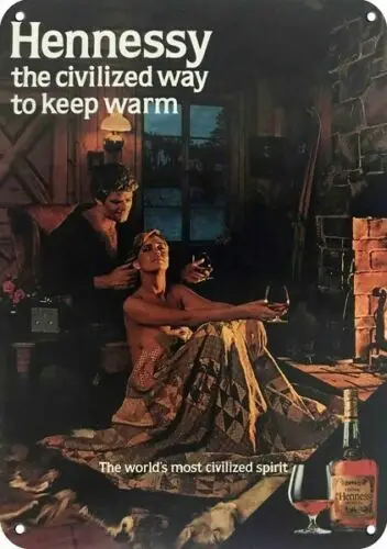 1n,1984 HENNESSY COGNAC - SEXY WOMAN in Cabin - ** DECORATIVE REPLICA METAL SIGN **