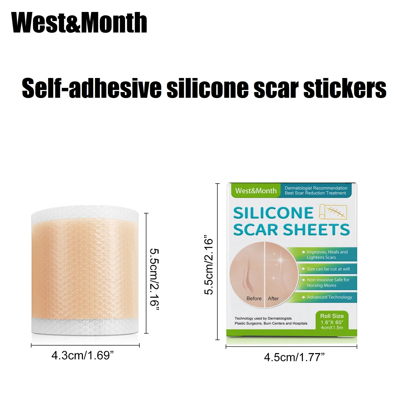 1 ม้วนซิลิโคนแผ่นแผลเป็น,4 ซม.X 150 ซม.Self-Adhesive SCAR COVER เทป reusable และที่มีประสิทธิภาพ Skin Care แถบ