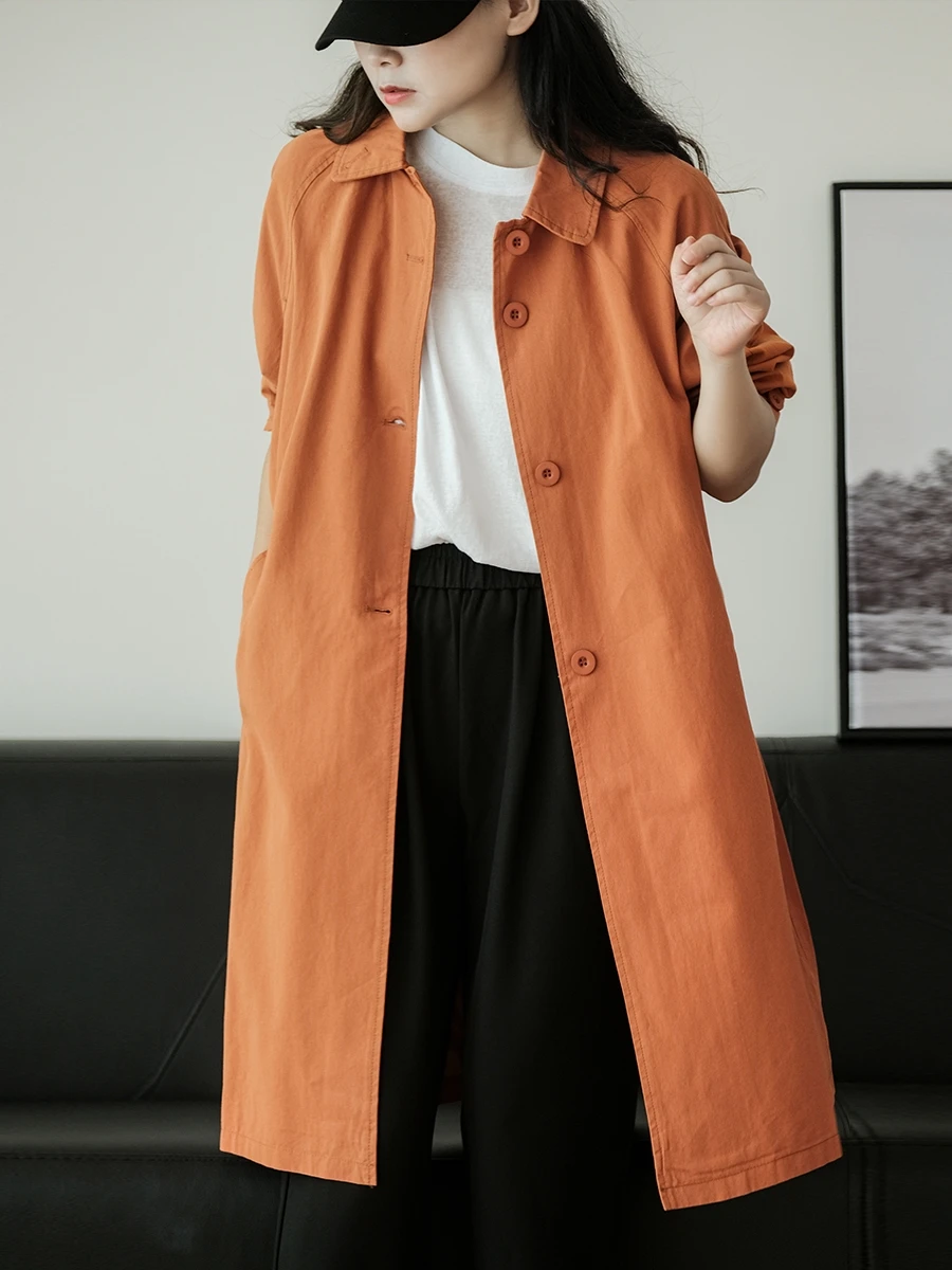 

Simple Sle Cotton Windbreaker Long Casual Women's Jaet Versatile All-Match Mid-Length Coat for Autumn Season