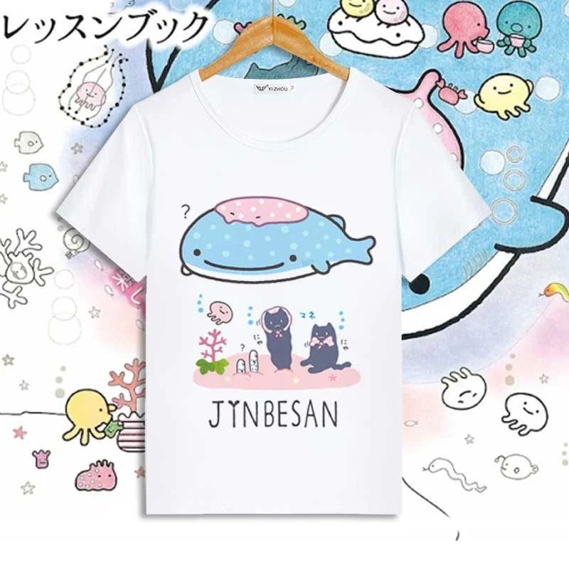 Mr. Blue Whale Fish Jinbesan Cartoon Cute Short Sleeve Children's Parent-Child Clothing Boys and Girls T-Shirt on Clothes