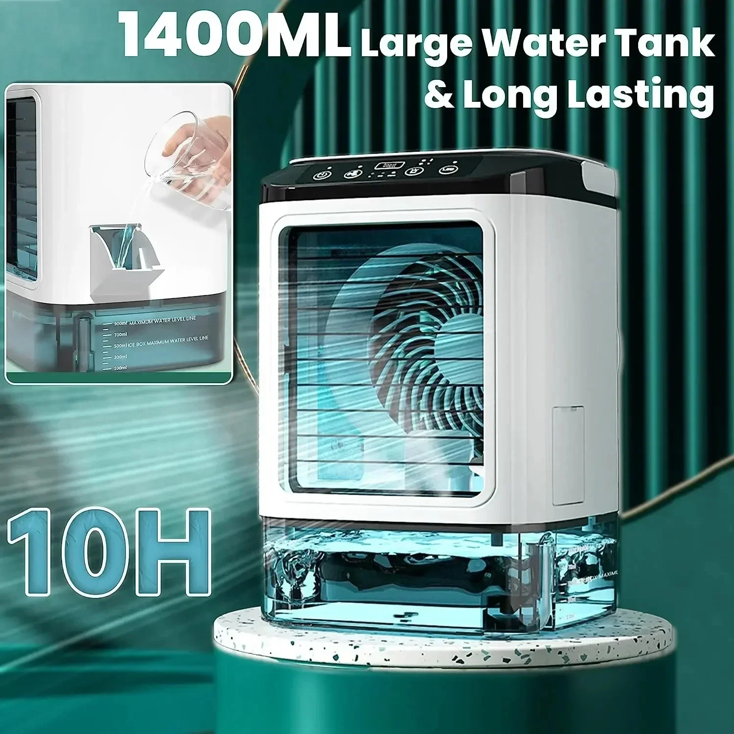

Air Conditioner Portable Fan Desktop Dual Spray Ultrasonic Atomization 3-Speed Mute Air Cooler Night Light Electric Fan for Home