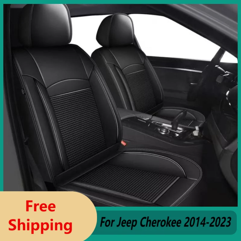 

5-Seat Car Covers For Jeep Cherokee 2014-2023 Ice Silk PU Leather Universal Front Rear Car Seat Covers Full Set Waterproof