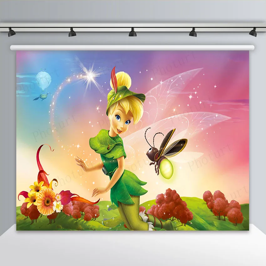 Disney Wonderland TinkerBell Backdrop Kids Birthday Background Fairy Tale Tinker bell Vinyl Polyester Photography Decor Props