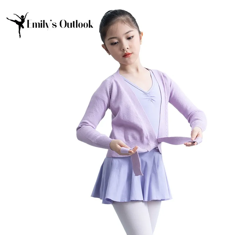 Girls\' Wrap Sweater Dance Top Thick Warm Ballerina Long Sleeve Knit Cardigan Children Dress Up Class Training Basic Wear Pink