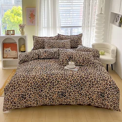 3pcs Leopard Pattern Duvet Cover Bedding Set Double Queen Size, Microfiber Soft Quilt Cover with Pillowcases, Girls Room Decor