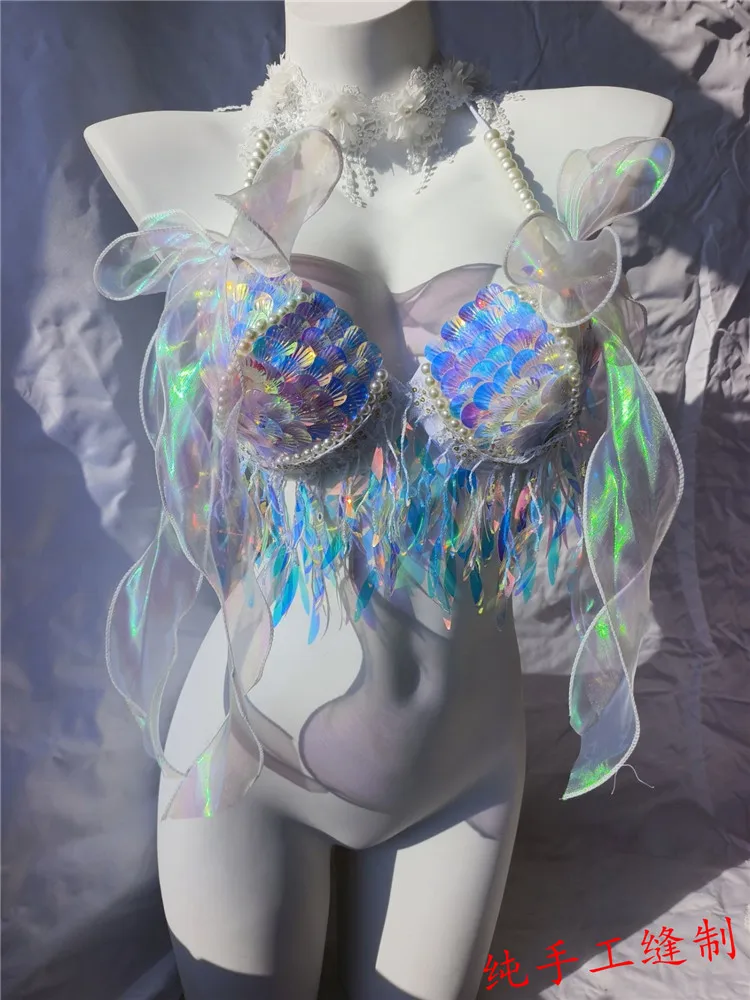 RM Handmade Mermaid Sequin Shell Bikini Top Bra Oceanarium Bar Table Performanc… - Image 4