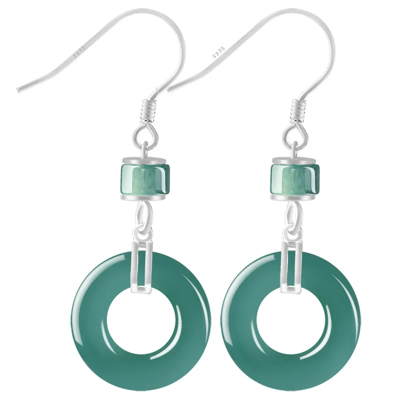 

High Grade S925 Silver Inlaid Natural A-goods Emerald Blue Water Earrings Ice Jade Fashion Women's Gifts Jewelry Drop Shipping