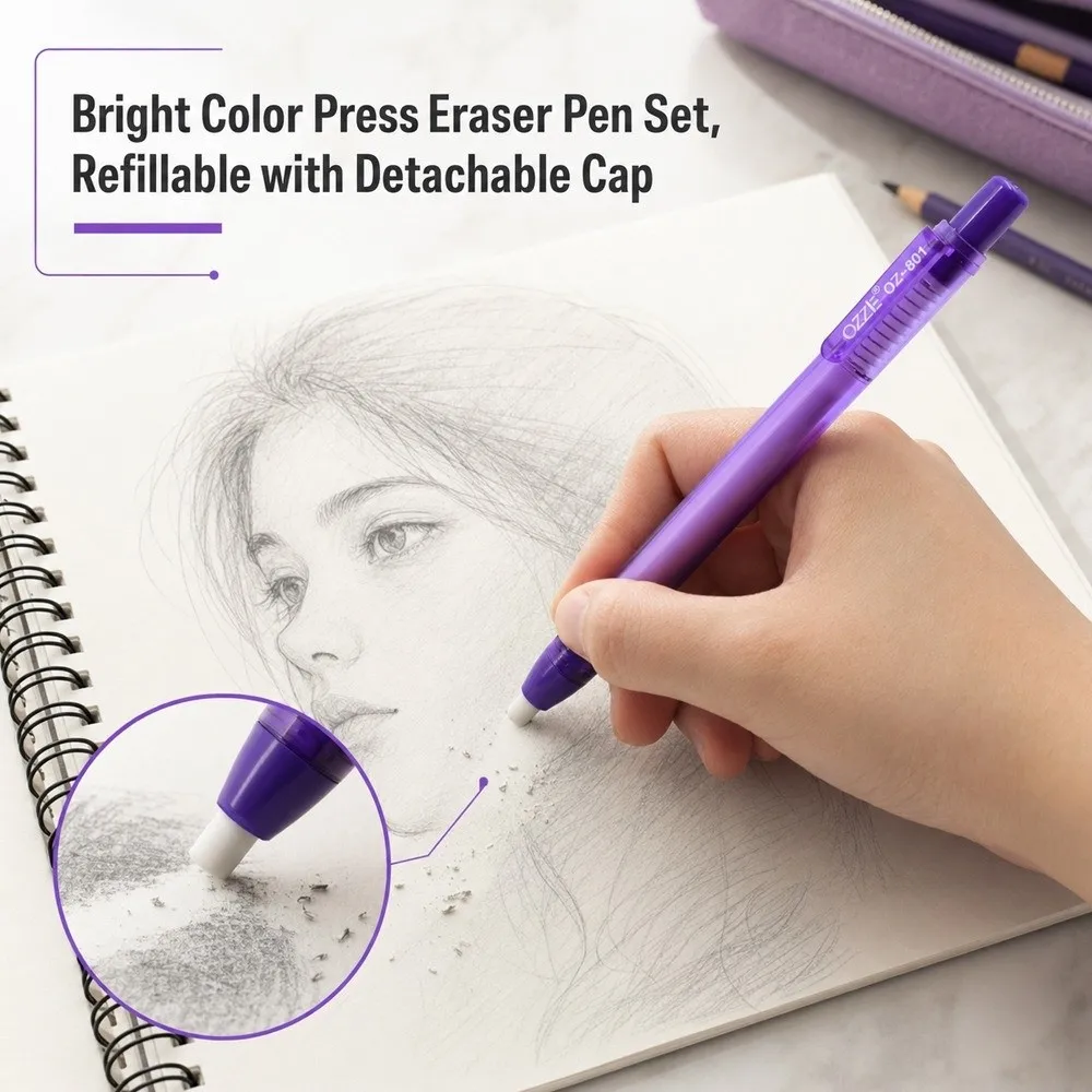 14Pcs Retractable Pen Shaped Eraser With Refill Eraser Leads Macaron Eraser Set Push Type Sketch Drawing Rubber