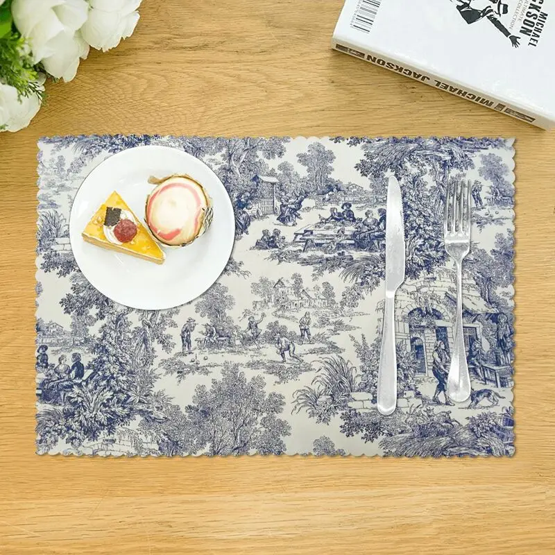 Toile De Jouy Table Mat Nordic Heat-proof Placemat Insulation Waterproof Oil-proof Table Mats for Home Hotel Decoration