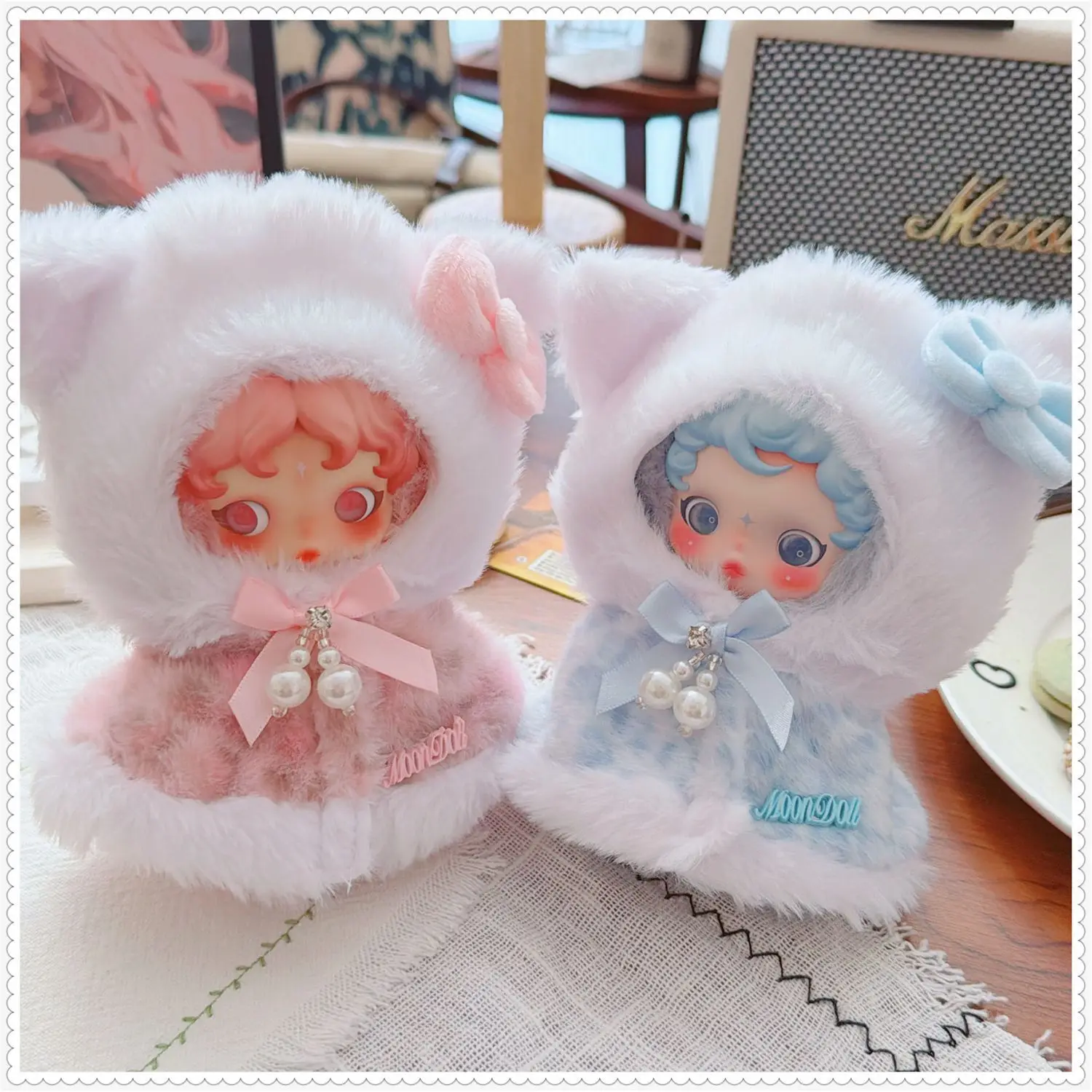 

10-15cm Kawaii Mini Idol Doll Clothes Cartoon Cute Soft Pink Cat Coat Plush Doll Clothes Accessories Toys for Girls Fans Gifts