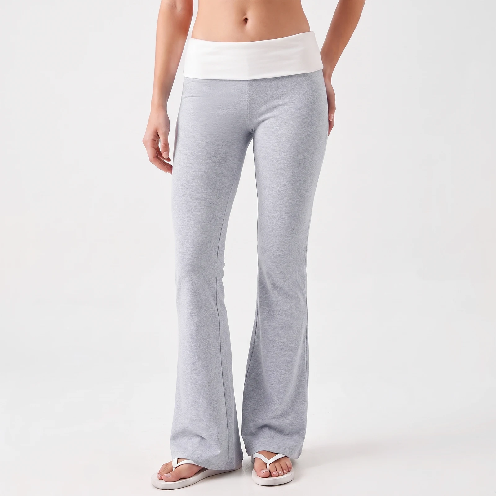 Women's Fold Over Flare Pants Fashion Contrast Color Bell Bottoms Low Rise Yoga Pants Grunge Aesthetic Trousers